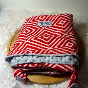 CARSEAT CANOPY Red and White Baby Minky Plush Grey Fabric Supersoft Buttons